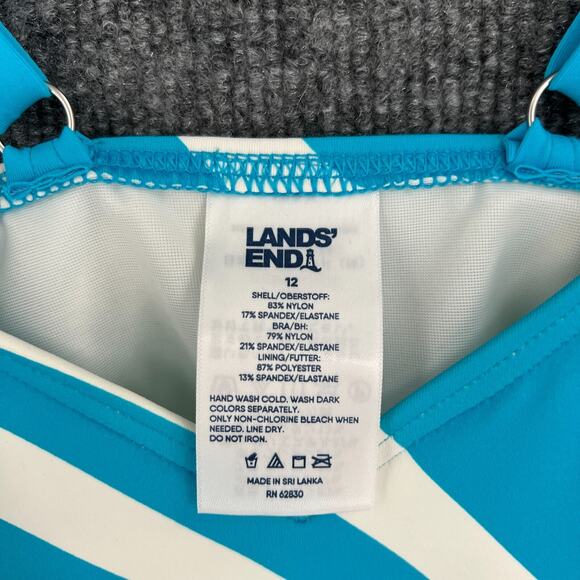 Lands End Tankini Swimsuit Top Womens 12 Blue Striped Built In Bra Underwire - Picture 4 of 8